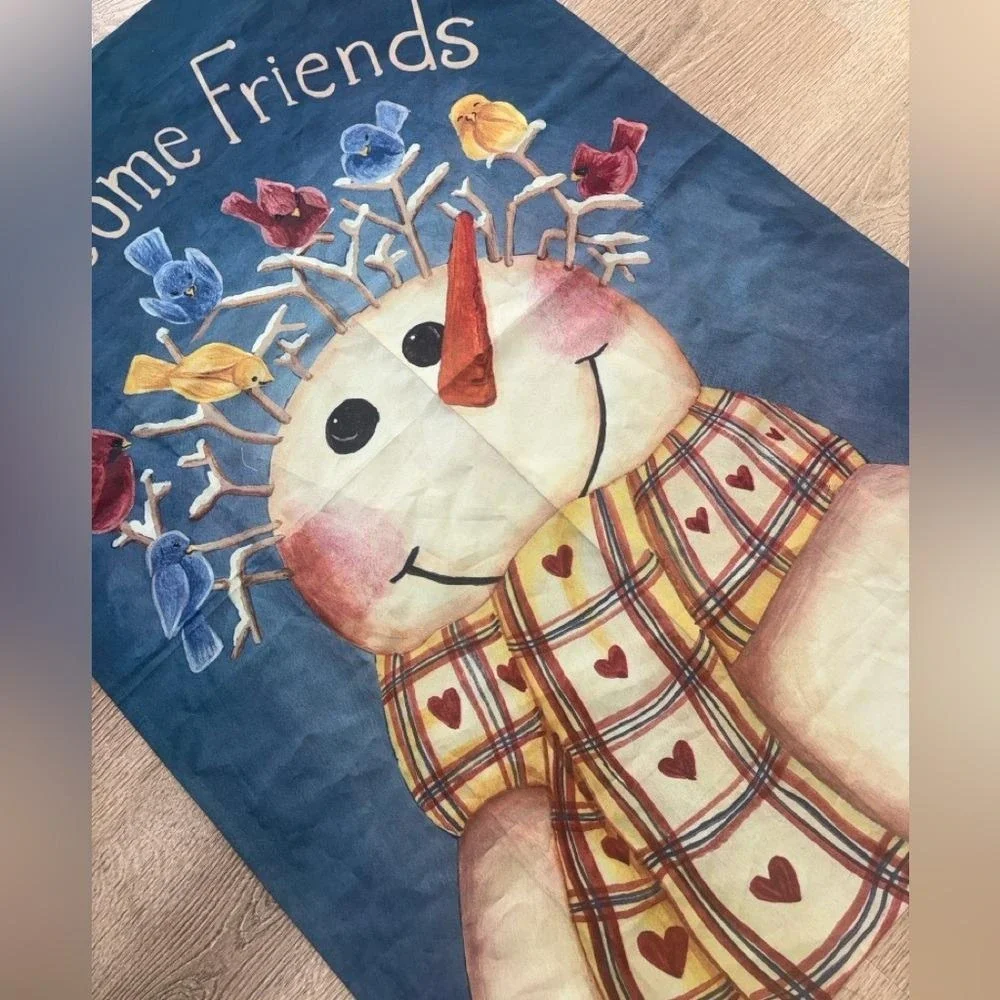 Custom Decor Mary Ann June Welcome Friends Oversized Snowman Flag 39x28‎